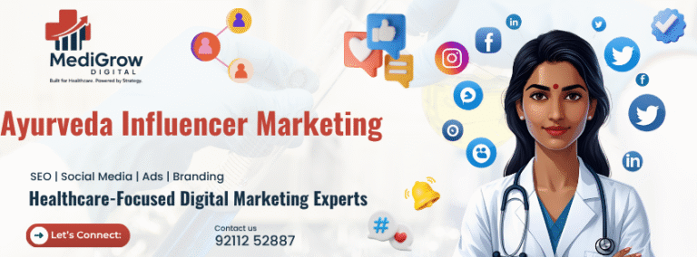 Banner showcasing Ayurveda influencer marketing services by Medigrow Digital to promote Ayurvedic brands through trusted voices