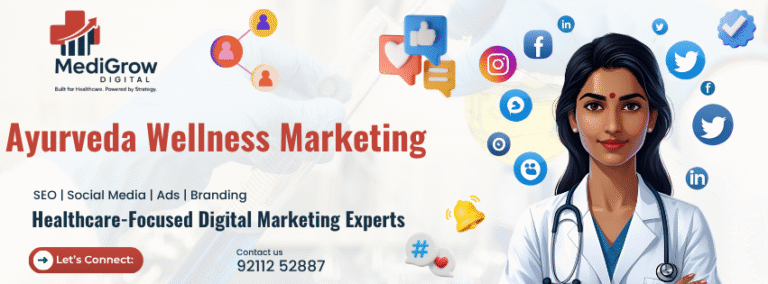 Banner showcasing Ayurveda wellness marketing services by Medigrow Digital to grow holistic health brands