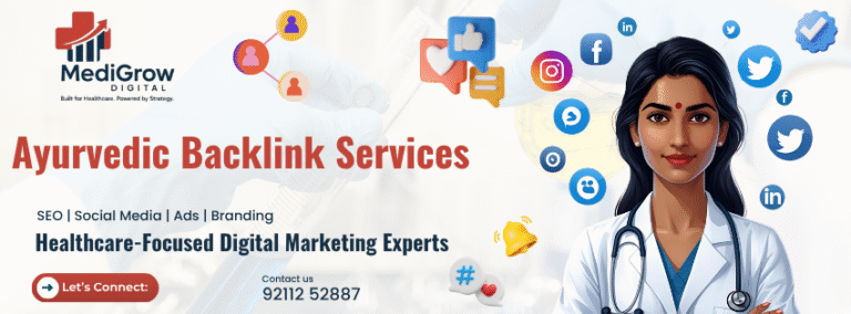 Banner showcasing Ayurvedic backlink services by Medigrow Digital for SEO and digital marketing growth