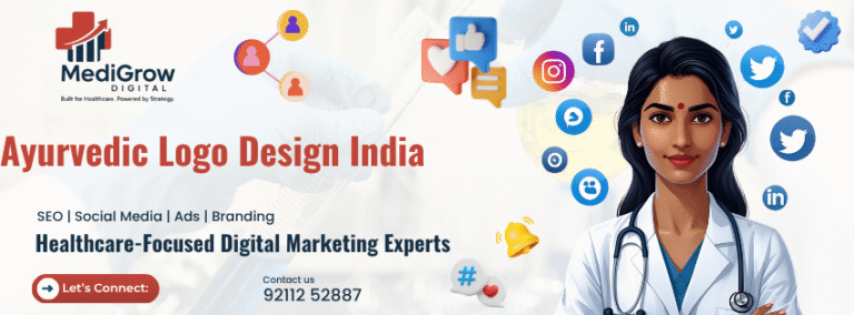 Banner displaying Ayurvedic logo design services in India by Medigrow Digital for wellness branding